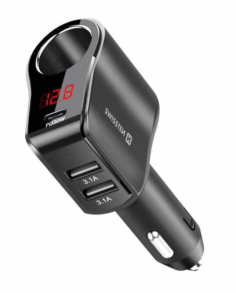 Swissten CL - 1x CL, 1x UCB-C, PD + 2x USB-A, 108W - 216W Autós töltő