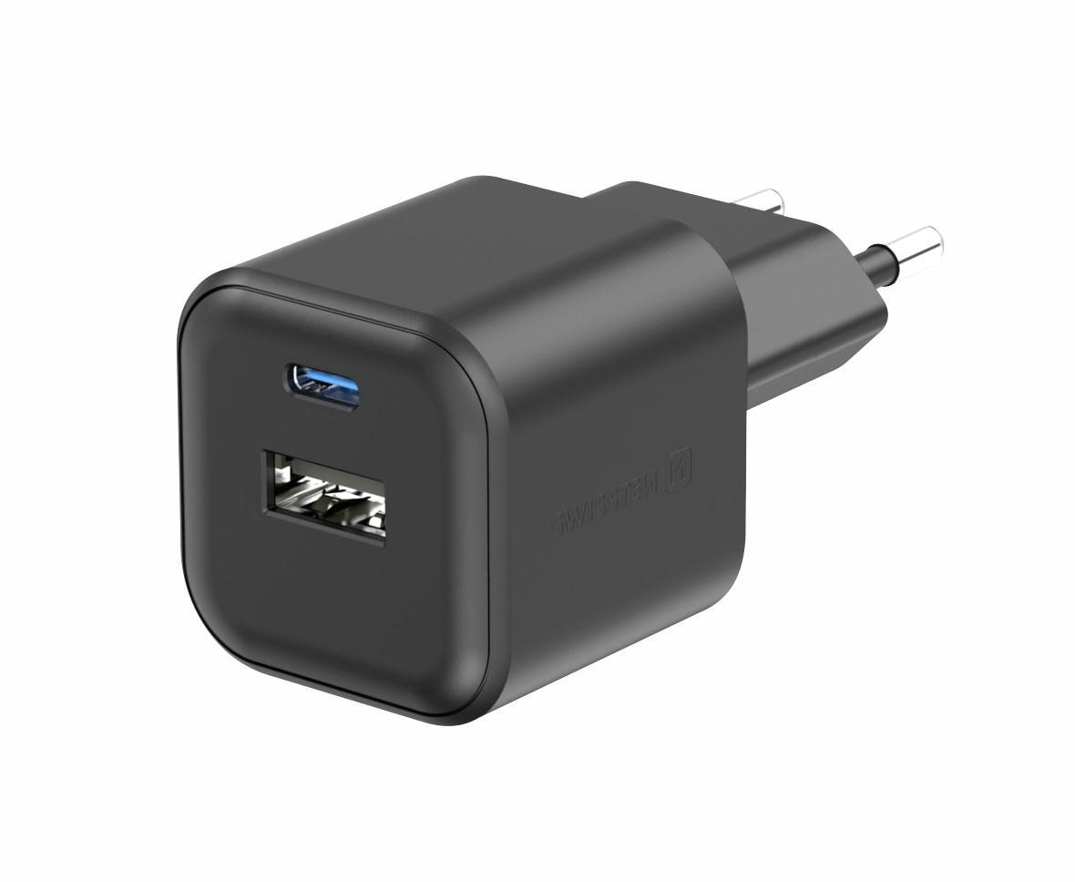 Swissten sieťový adaptér GaN 1× USB-C 20 W PD + 1× USB-A 18 W QC...