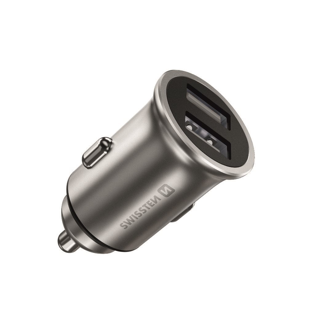 Swissten CL Adapter 2x USB 4.8A Metal Silver Car Charger