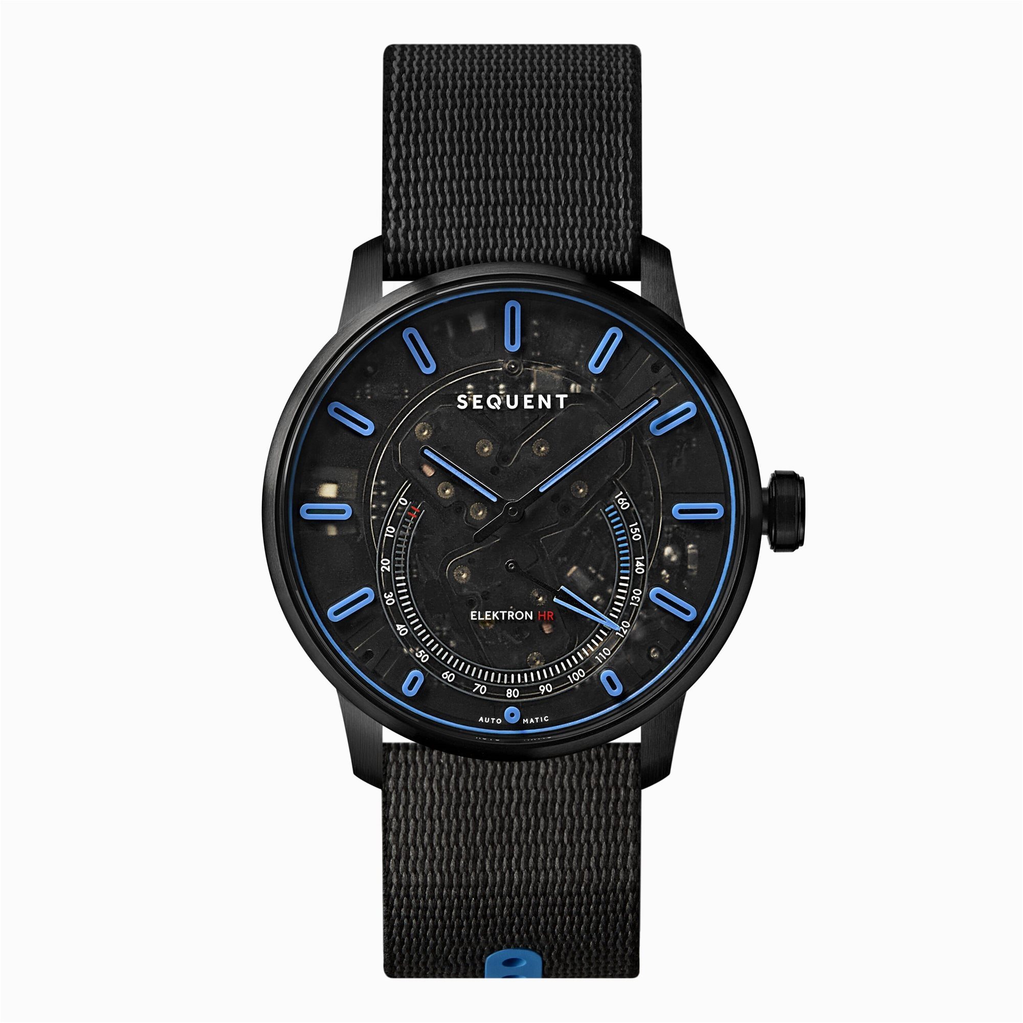 Sequent Elektron HR Black with Black and Blue Tide Strap Smart Watch