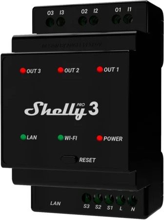 Shelly Pro 3, Schaltmodul 3x 16A auf DIN-Schiene, WiFi, LAN Schalter