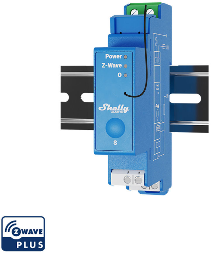 Shelly Wave 1, spínací modul na DIN lištu, Z-Wave Spínač