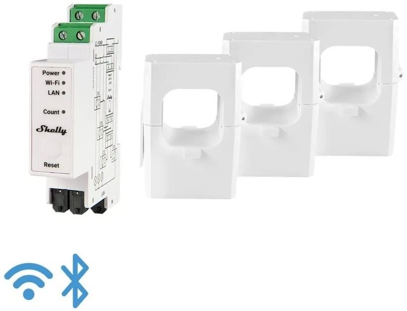 Shelly Pro 3EM 400 A, merač spotreby vr. 3 svoriek 400A, WiFi Merač...