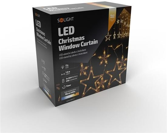 Solight LED karácsonyi függöny, csillagok, 1,8 m, 77 LED, IP20, 3×...
