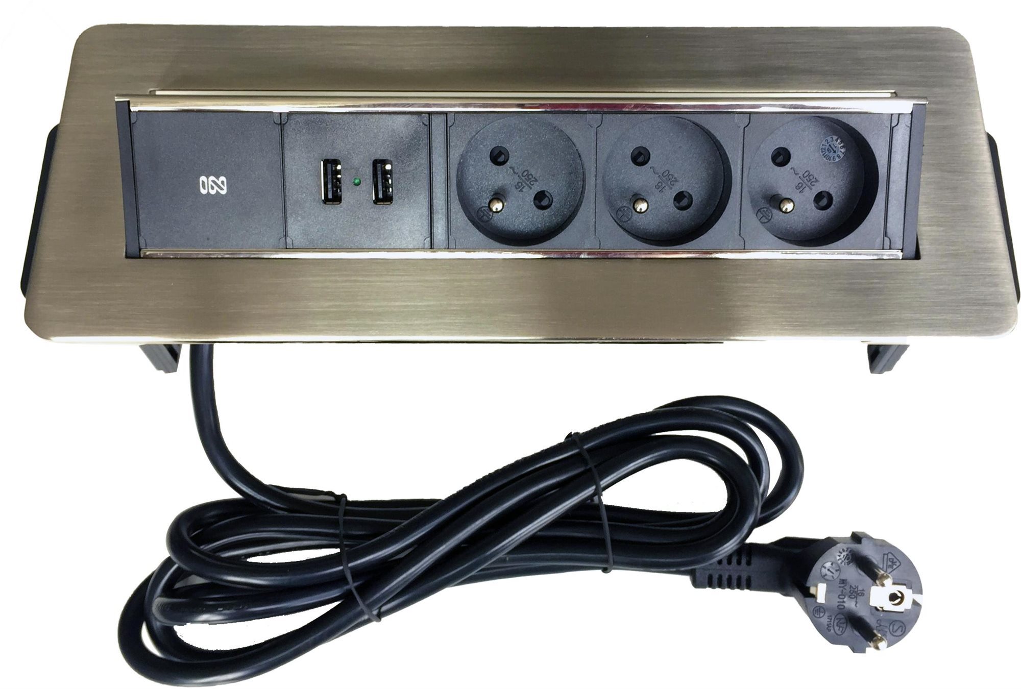 IN Výklopná lišta, 3 zásuvky + 2 USB Výsuvná zásuvka