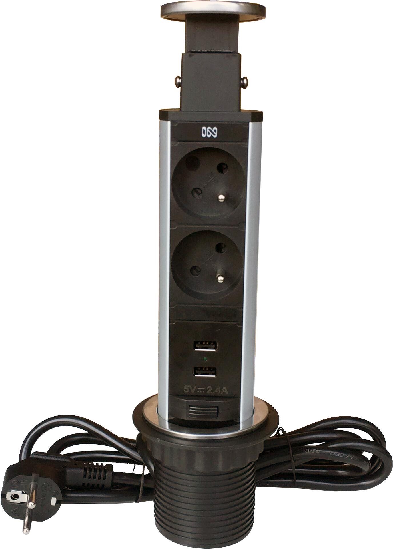 IN Rail coulissant, 2 prises + 2 USB Bloc prise encastrable