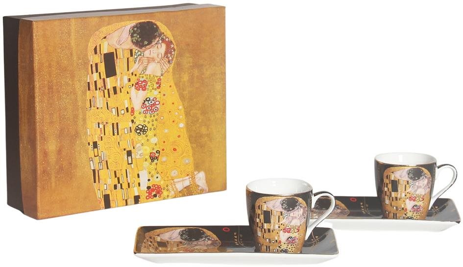 Home Elements Espresso sada 2× 75 ml s podtáckami, Klimt, Bozk...