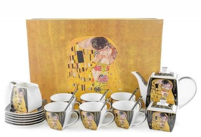 Home Elements luxusná súprava na čaj, 15 ks, Klimt, Bozk tmavý...