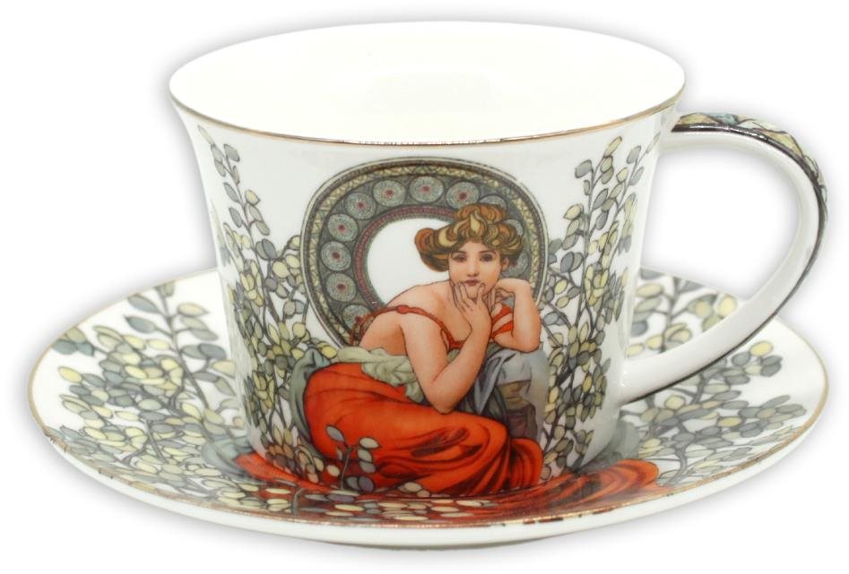 Home Elements Porcelánový hrnček 250 ml s tanierikom, Mucha svetlý...