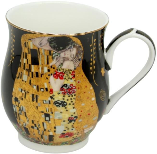 Home Elements Porcelánový hrnek 350 ml, Klimt Polibek černý Hrnek