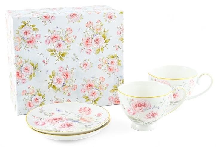 Home Elements Porcelánová šálka s podšálkou 2× 250 ml, Ruže Súprava...
