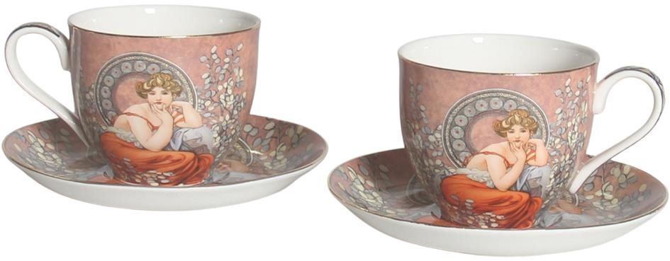 Home Elements Súprava 2 porcelánových hrnčekov 270 ml s tanierikmi,...
