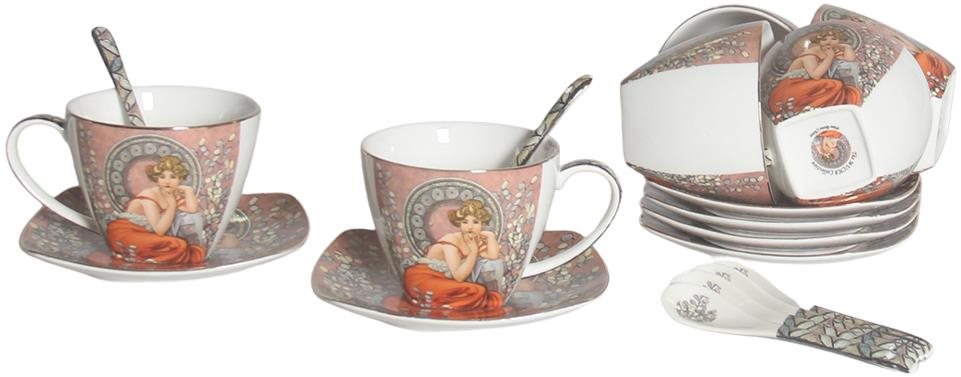 Home Elements Sada 6 kusů šálků 250 ml s podšálky a lžičkami, Mucha...