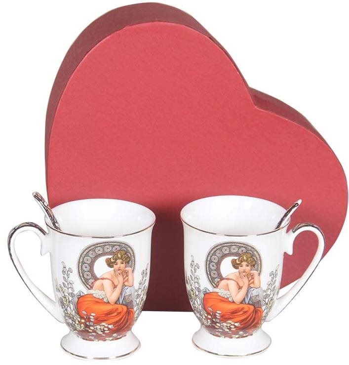 Home Elements Sada dvou porcelánových šálků 280 ml se lžičkami,...