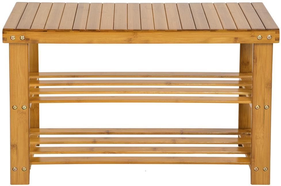 Tectake Botník 70 × 28 × 45 cm bambusový s lavicou, hnedý Botník