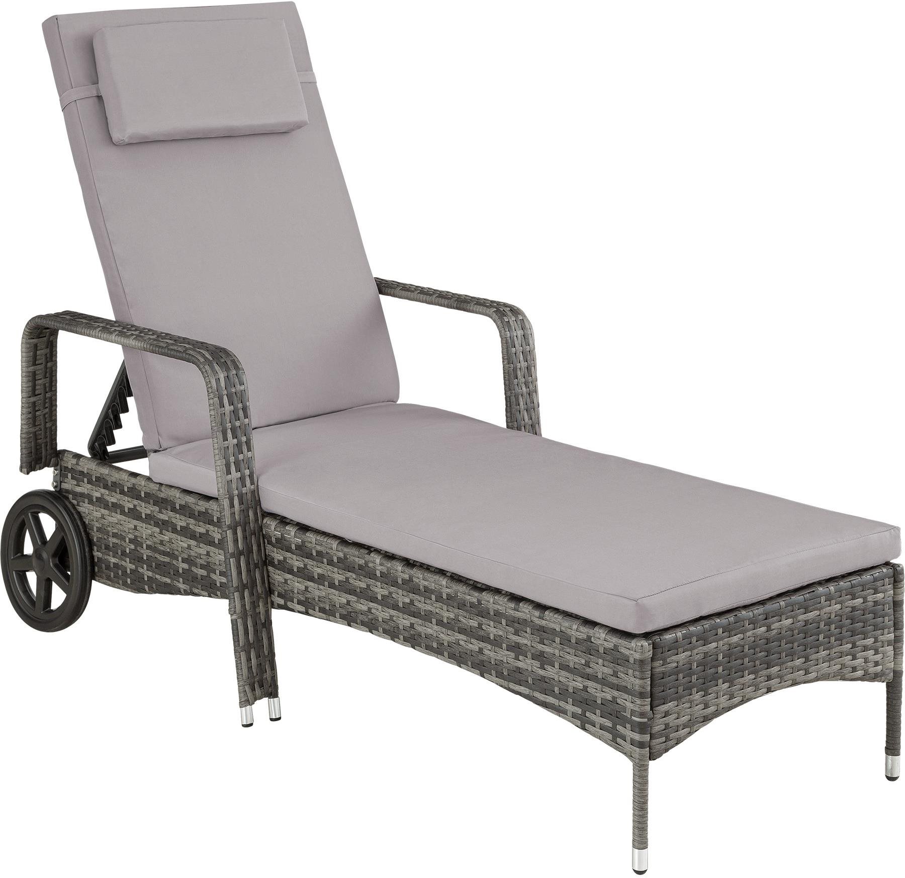 Ratanové záhradné ležadlo s kolieskami a hliníkovým rámom sivé...