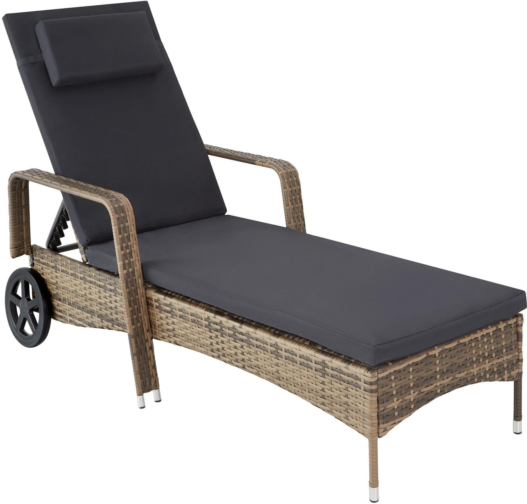 Ratanové záhradné ležadlo s kolieskami prírodné/tmavo sivé Záhradné...