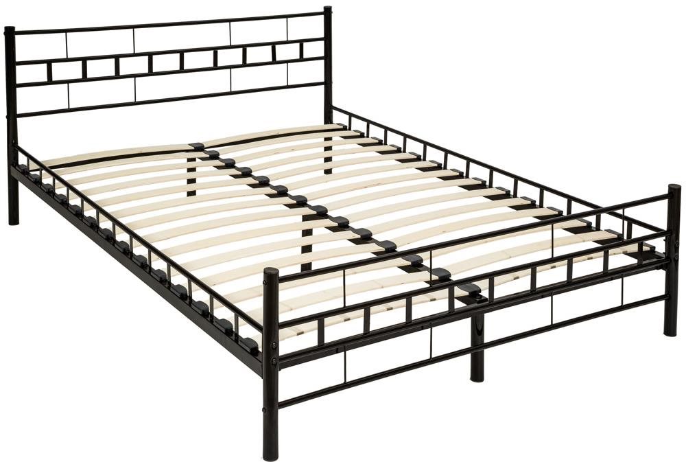 Kovová posteľ dvojlôžková vrátane lamelových roštov – 200 × 140 cm,...