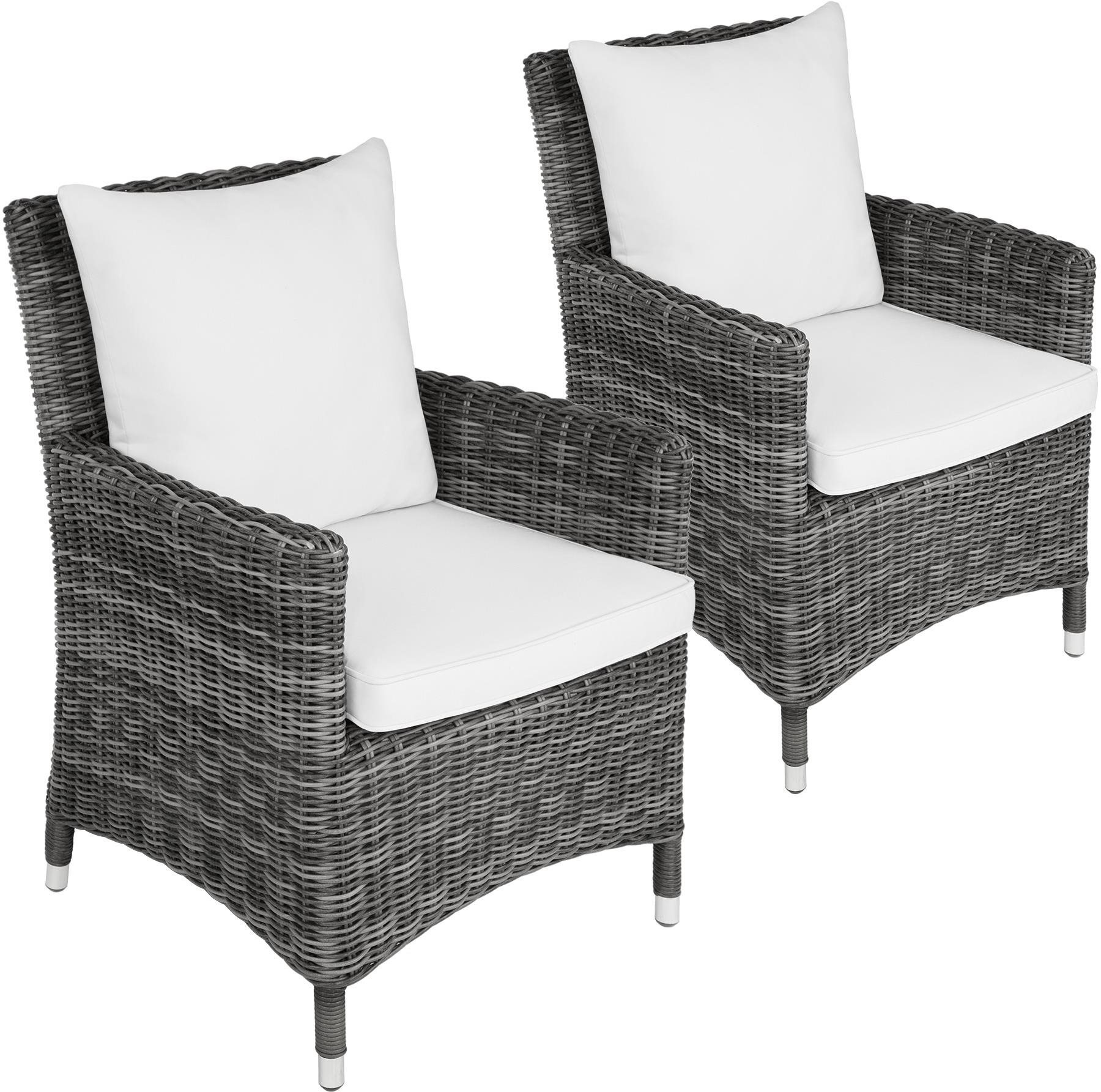 Tectake 2× Ratanové kreslo Sanremo, sivá / biela Záhradné kreslo