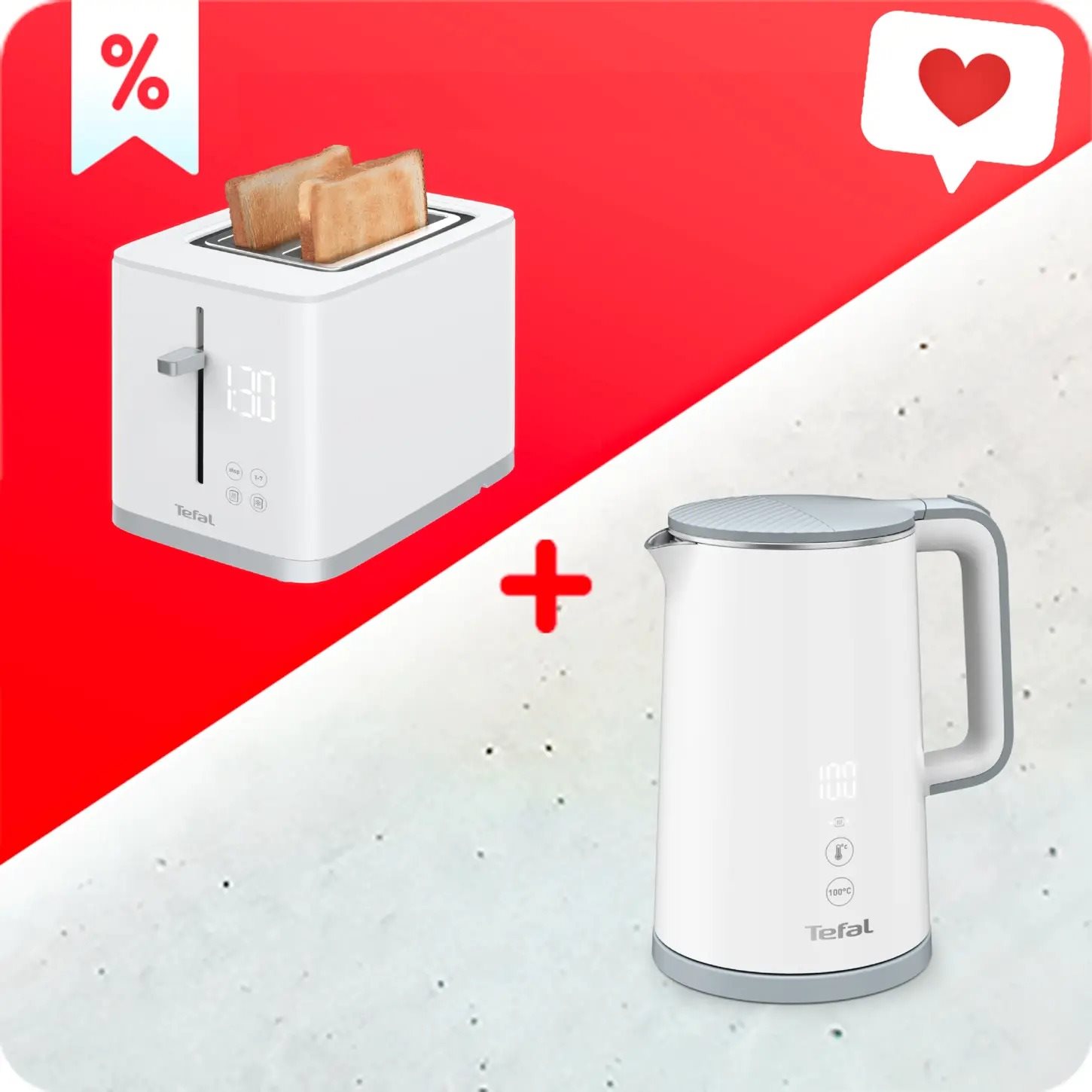 Tefal KO693110 Sense weiß + Toaster Tefal TT693110 Sense 2S...
