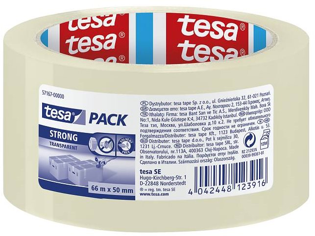 tesa STRONG, PP, akrylát, nehlučná, priehľadná, 66 m: 50 mm Lepiaca...