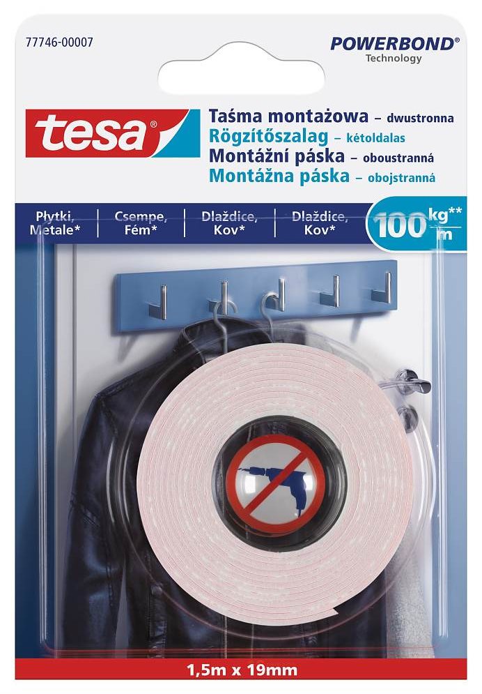 Tesa - Montážna obojstranná páska na dlaždice a kov, 100 kg/m...