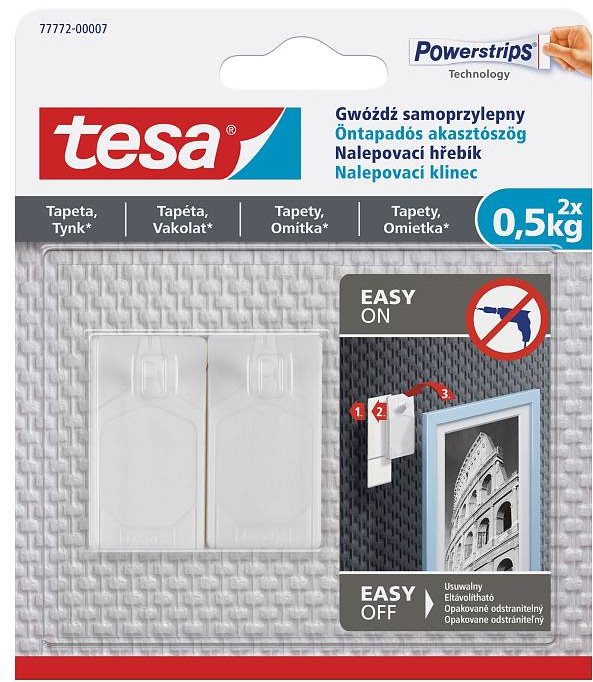 tesa - Nalepovací háčik na tapety a omietku, 0.5kg Nalepovací klinec