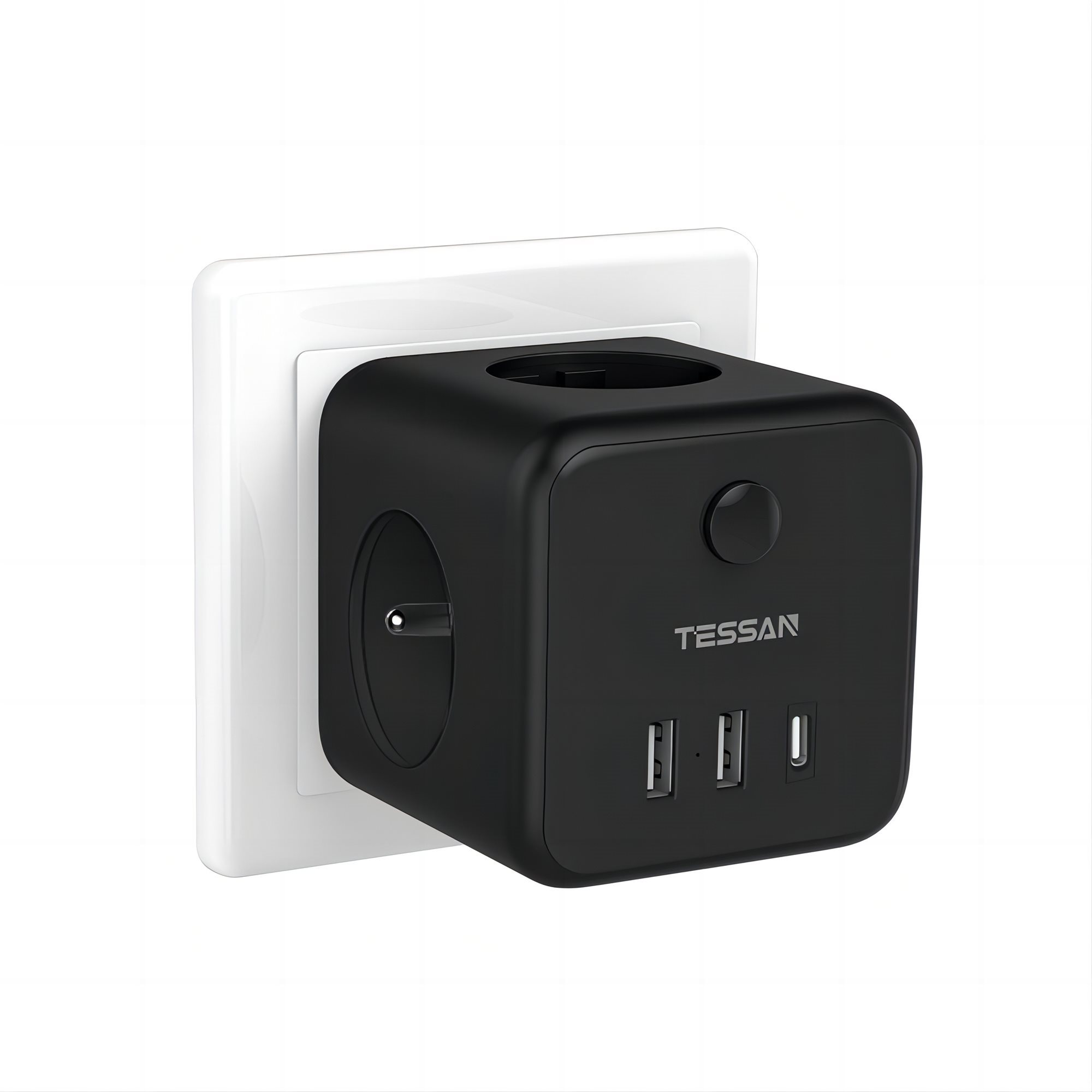 TESSAN Wall Scoket, 2x A+C (15W), 3x zásuvka, čierná Zásuvka