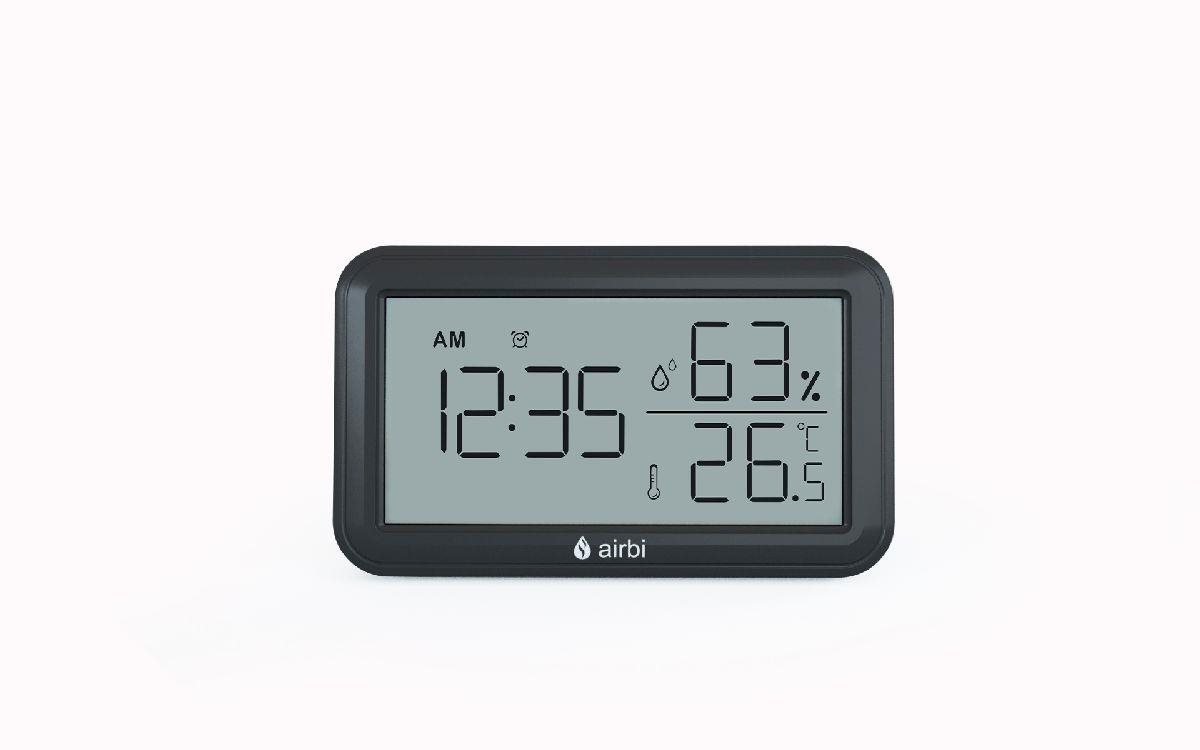 Airbi INDOOR - Szobahőmérő és páratartalom-mérő órával - fekete...