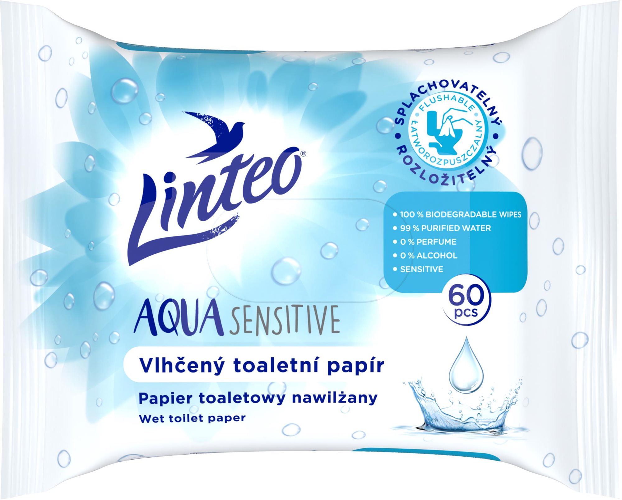 LINTEO vlhčený toaletný papier Aqua Sensitive 60 ks Vlhčený...
