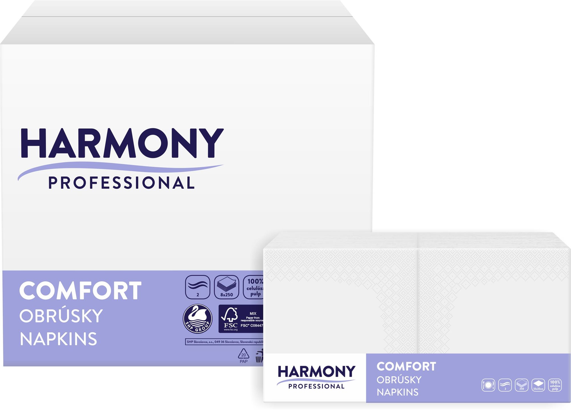 HARMONY Professional Comfort fehér, 33 × 33 cm (250 db) Papírszalvéta