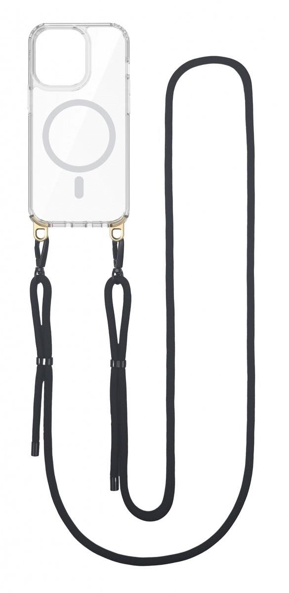 TopQ Kryt Strap Mag iPhone 13 Pro Max s čiernou šnúrkou priehľadný...
