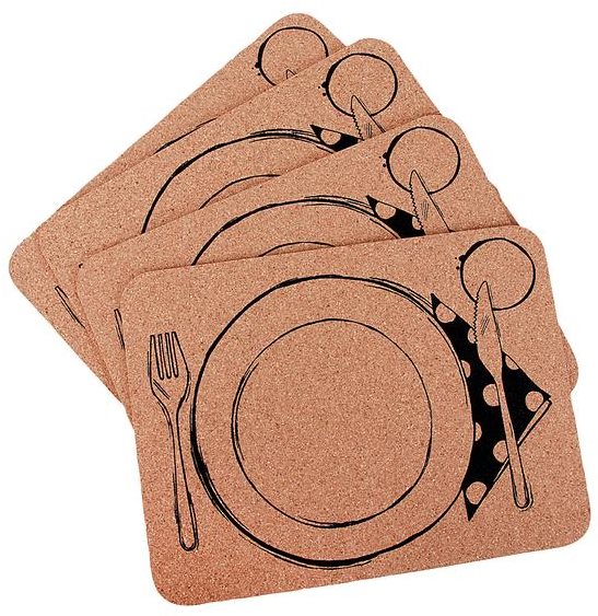 TORO Platz-Set 4-teilig - Motiv: Teller und Besteck - Kork - 40 cm...