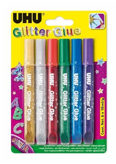 UHU Glitter Glue 6 × 10 ml Original Lepidlo