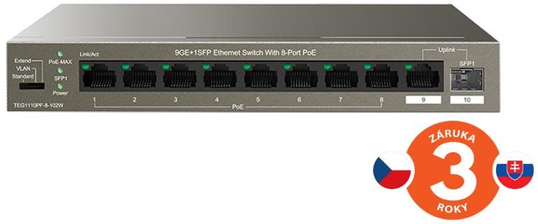 Tenda TEG1110PF-8-102W 9× RJ45 1× SFP Gigabit Switch 8× PoE...