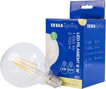 Tesla - LED izzó FILAMENT RETRO GLOBE, E27, 9 W, 230 V, 1055 lm,...