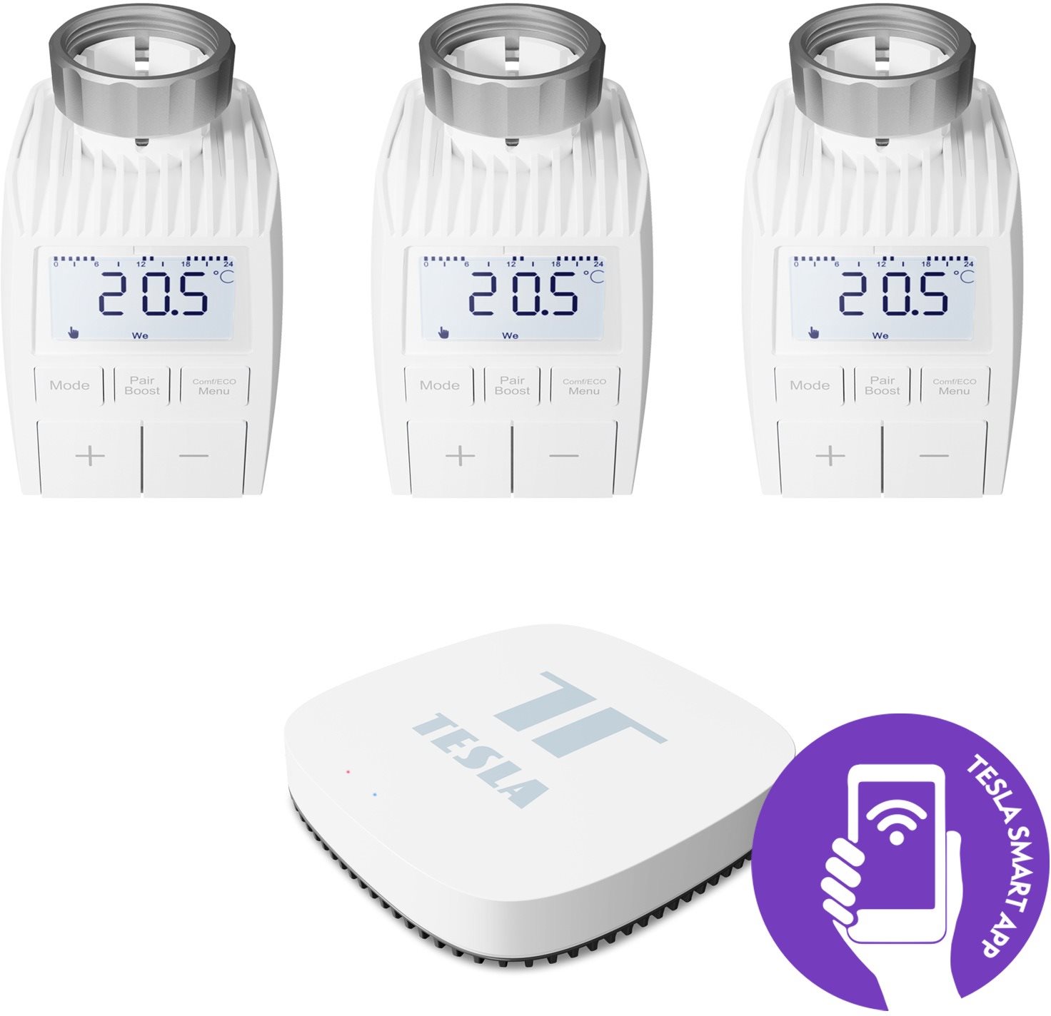 Tesla Smart Bundle Basic (3 x Ventil + Hub) Set zur Heizungssteuerung