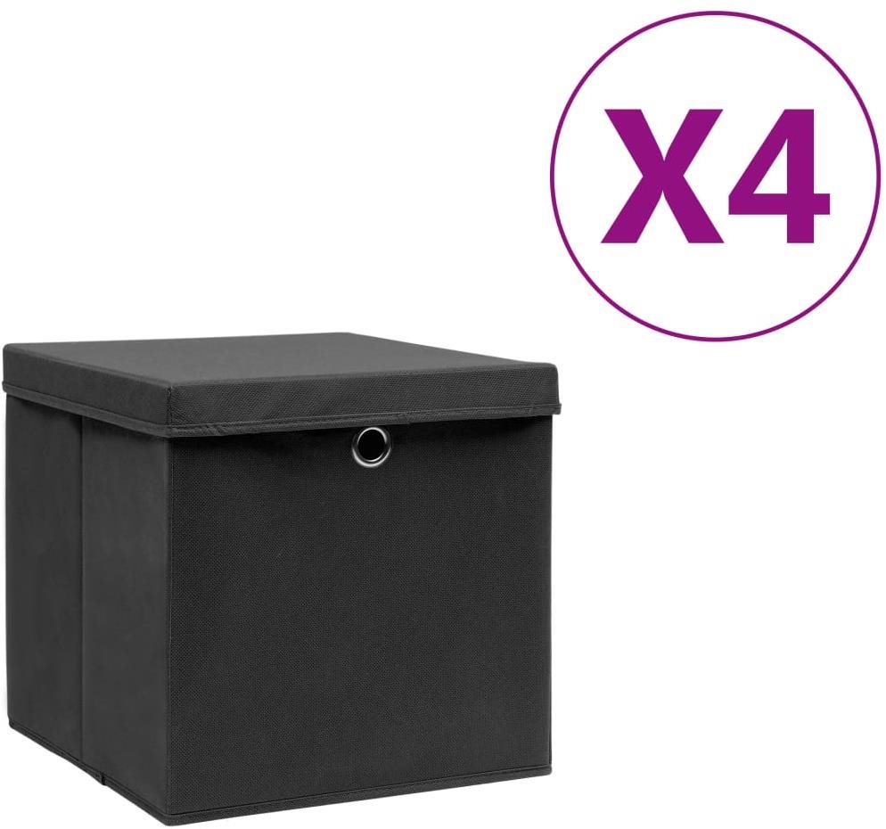 Shumee Úložné boxy s vekami 28 × 28 × 28 cm, 4 ks, čierne Úložný box