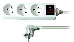 Solight Extension Lead, 3 sockets, white, switch, 3m Extension Cable