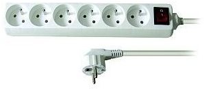 Solight Extension Lead, 6 sockets, white, switch, 5m Extension Cable