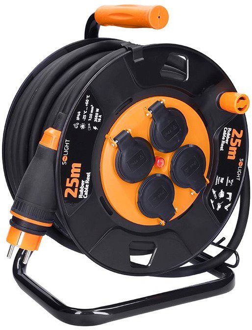Solight Extension Reel, outdoor, 4 sockets, black, 25m Extension...