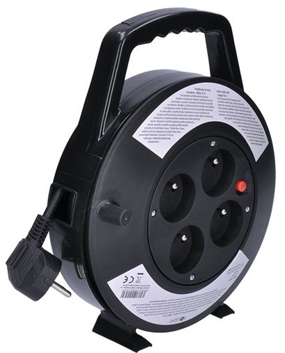 Solight Extension Reel, 4 sockets, black, 10m Extension Cable