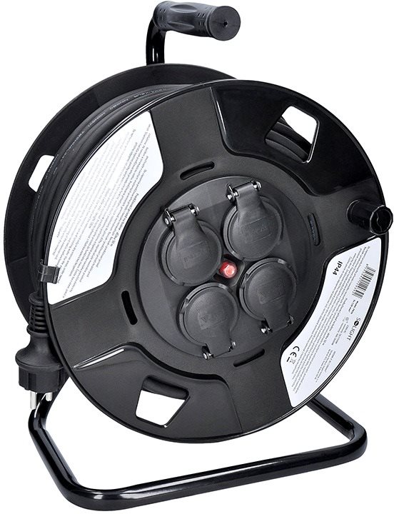 Solight Extension Cable Reel, outdoor, 4 sockets, black, 50m...