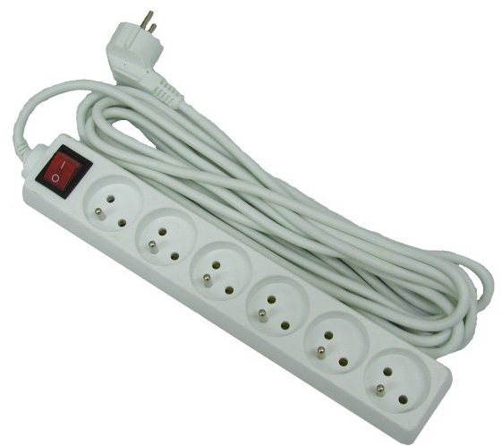 PremiumCord power extension cord 230V, 6 sockets + switch, white,...