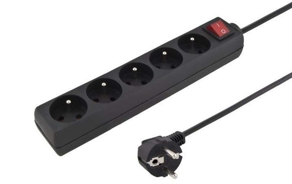 PremiumCord Extension Cord 230V 5m 5 Sockets + Switch, Black...