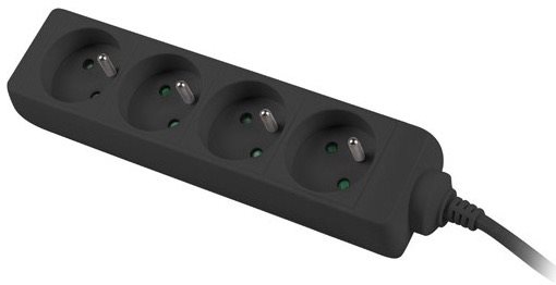 PremiumCord Extension Cord 230V 3m 4 Sockets, Black Extension Cable