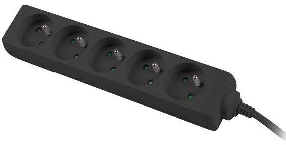 PremiumCord Extension Cord 230V 3m 5 Sockets, Black Extension Cable