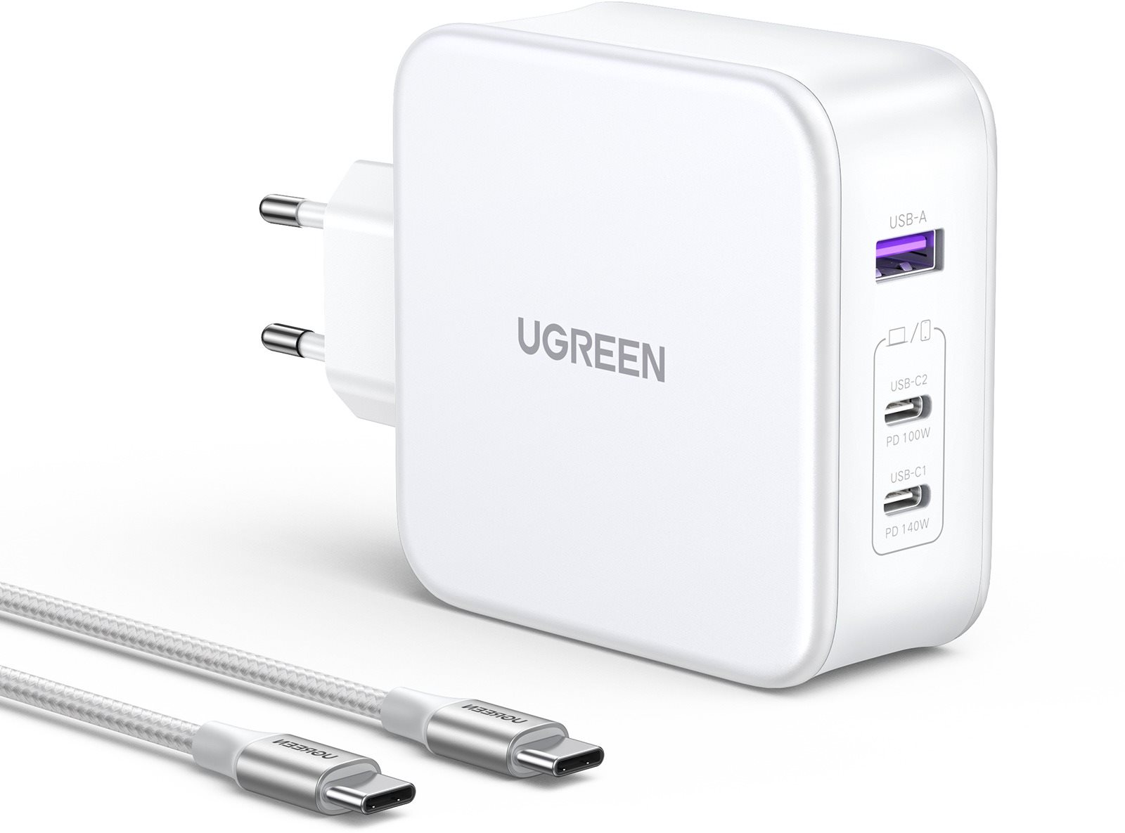 Ugreen USB-A+2*USB-C 140W GaN Tech Fast Charger with C to C Cable...