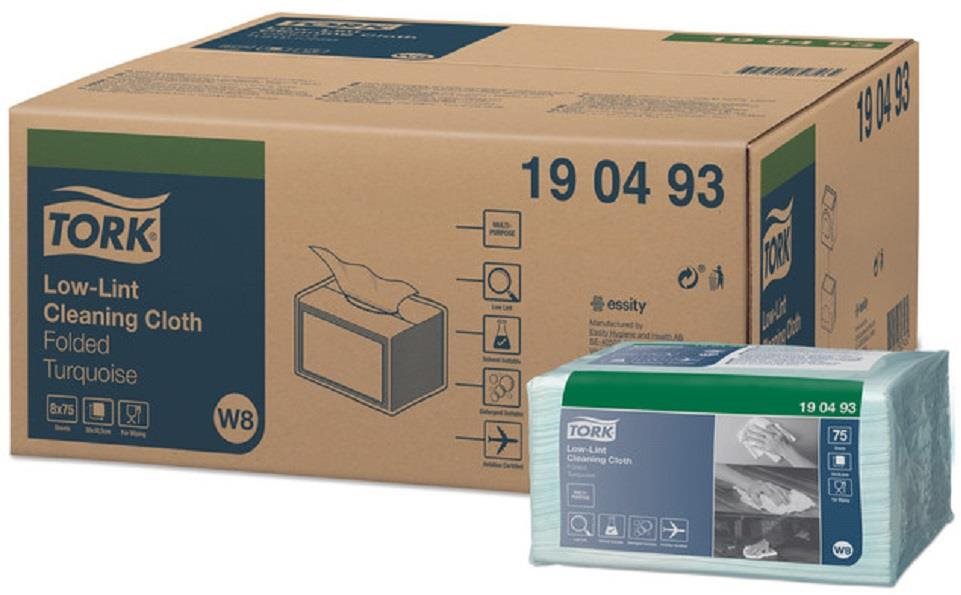 TORK Low-Lint, 75 db, 38,5 × 30 cm, türkiz, W8 Törlőkendő