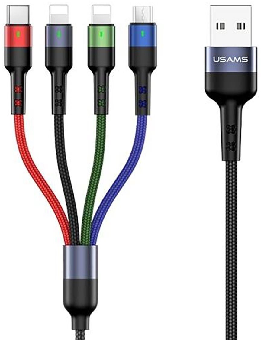USAMS US-SJ410 U26 4-in-1 Charging & Data Cable 0.35m Black Data...